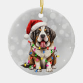 Saint Bernard Welpe in den Weihnachtsbeleuchtung Keramik Ornament (Vorne)