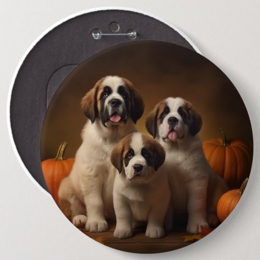 Saint Bernard Welppy Herbst Kürbis Button (Vorne & Hinten)