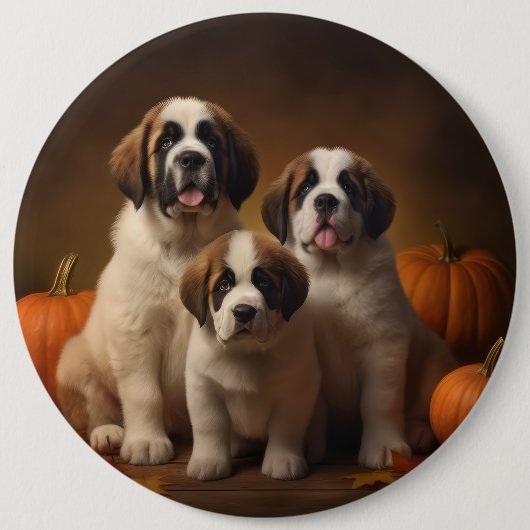Saint Bernard Welppy Herbst Kürbis Button (Vorderseite)