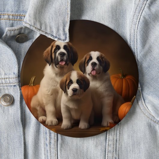 Saint Bernard Welppy Herbst Kürbis Button (Beispiel)