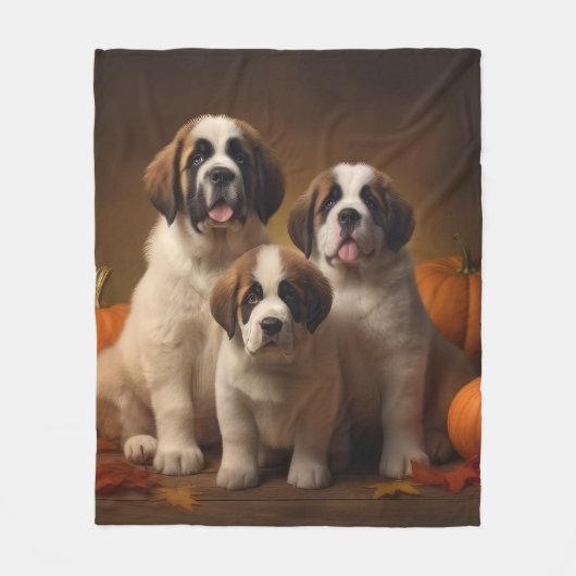 Saint Bernard Welppy Herbst Kürbis Fleecedecke (Vorderseite)