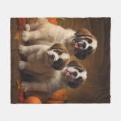 Saint Bernard Welppy Herbst Kürbis Fleecedecke (Vorderseite (Horizontal))