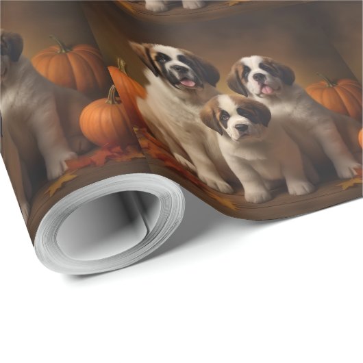 Saint Bernard Welppy Herbst Kürbis Geschenkpapier (Rolleneckpunkt)