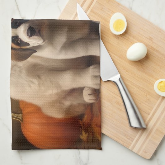 Saint Bernard Welppy Herbst Kürbis Geschirrtuch (Viertel Falte)