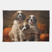 Saint Bernard Welppy Herbst Kürbis Geschirrtuch (Horizontal)