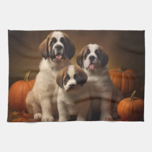 Saint Bernard Welppy Herbst Kürbis Geschirrtuch
