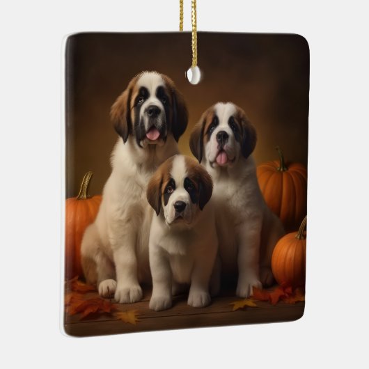 Saint Bernard Welppy Herbst Kürbis Keramikornament (Rechts)