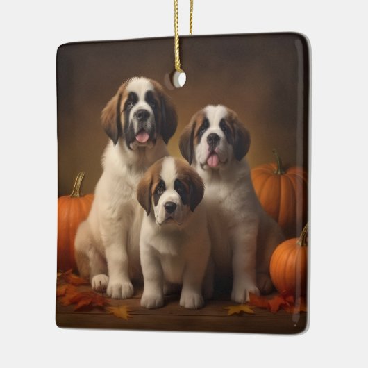 Saint Bernard Welppy Herbst Kürbis Keramikornament (Links)