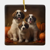 Saint Bernard Welppy Herbst Kürbis Keramikornament (Vorderseite)