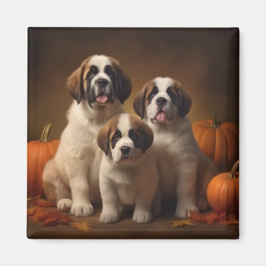 Saint Bernard Welppy Herbst Kürbis Magnet (Vorne)