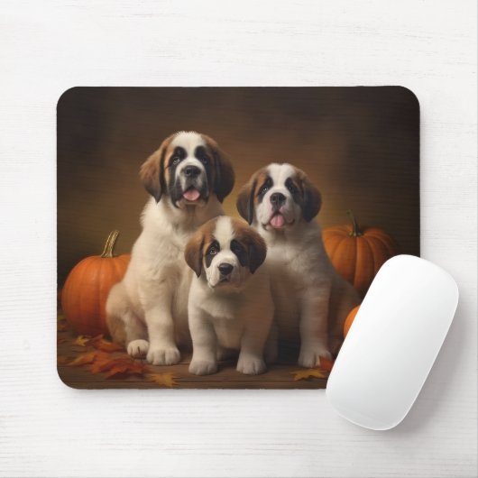 Saint Bernard Welppy Herbst Kürbis Mousepad (Mit Mouse)