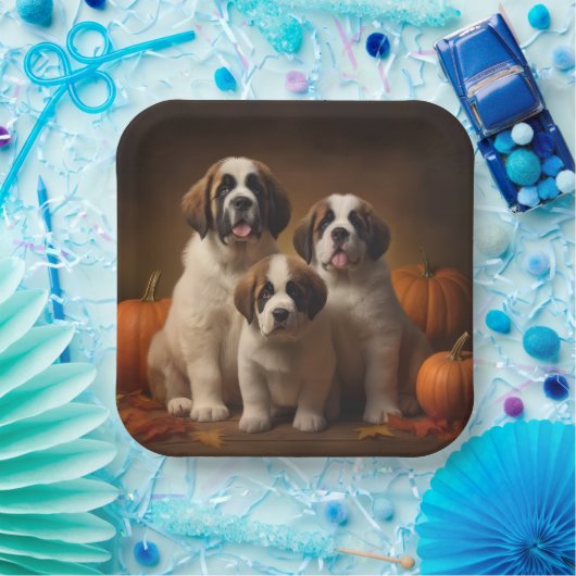 Saint Bernard Welppy Herbst Kürbis Pappteller (Party)