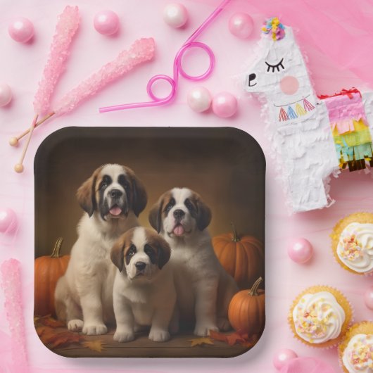 Saint Bernard Welppy Herbst Kürbis Pappteller (Party)