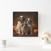 Saint Bernard Welppy Herbst Kürbis Quadratische Wanduhr (Zuhause)