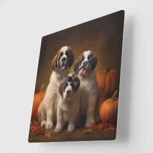 Saint Bernard Welppy Herbst Kürbis Quadratische Wanduhr