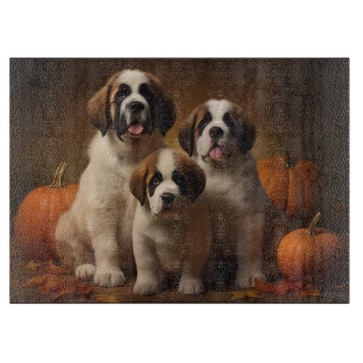 Saint Bernard Welppy Herbst Kürbis Schneidebrett (Vorderseite)