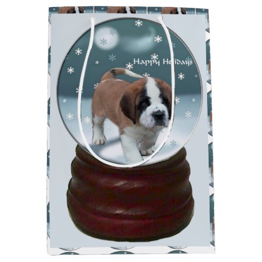 Saint Bernard Welppy Weihnachten Mittlere Geschenktüte (Vorderseite)