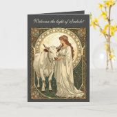 Saint Brigid of Ireland With White Cow Karte (Gelbe Blume)