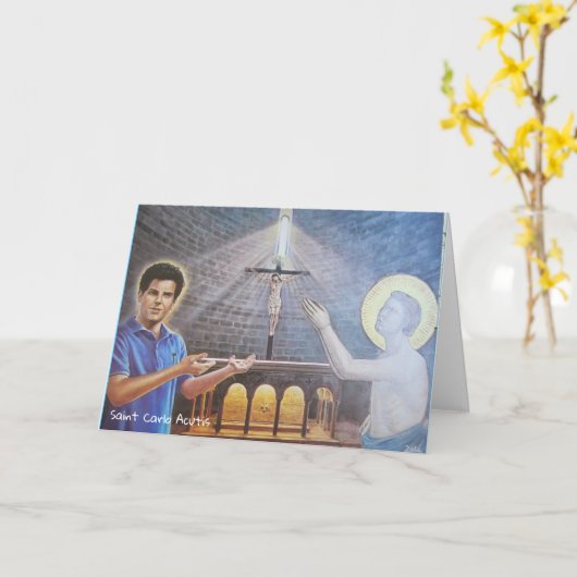 Saint Carlo Acutis Card Karte (Gelbe Blume)
