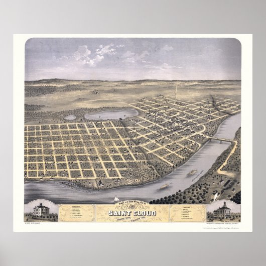 Saint Cloud, MN Panorama Karte - 1869 Poster (Vorne)