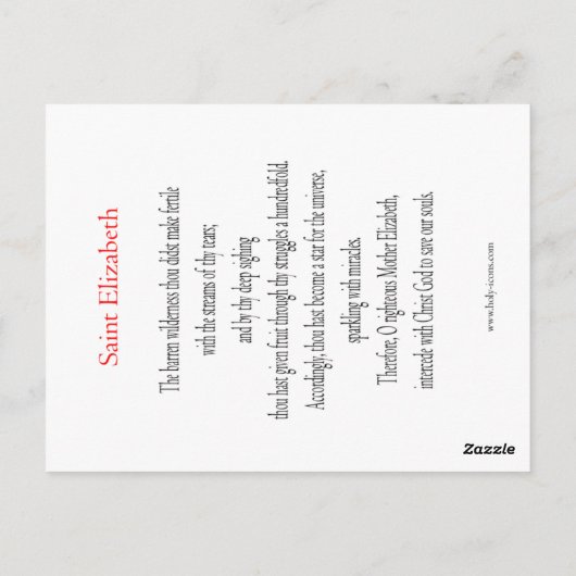 Saint Elizabeth Postcard Postkarte (Rückseite)