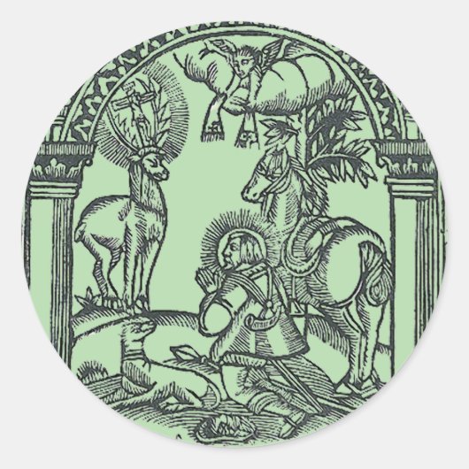 Saint Eustachius sieht Jesus Christus Runder Aufkleber (Vorderseite)