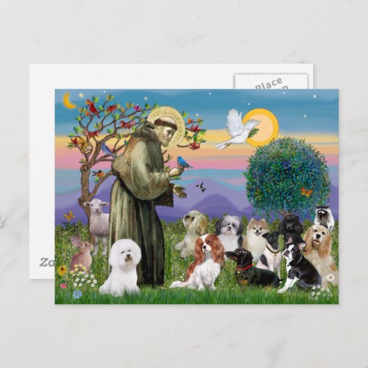 Saint Francis mit 10 Hunden Postkarte (Vorne/Hinten)