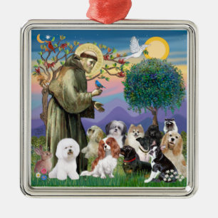 Saint Francis mit 10 Hunden Silbernes Ornament