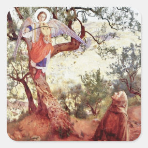Saint Francis mit Angel Quadratischer Aufkleber