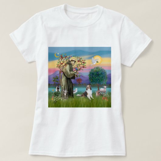 Saint Francis mit Tieren - kustumizable T-Shirt (Design vorne)