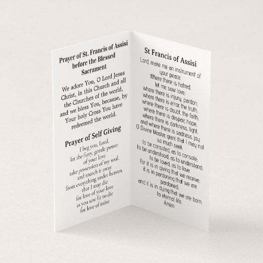 Saint Francis of Assisi Prayer Card  (Innenseite)
