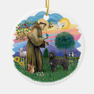 Saint Francis - Portugiesischer Wasserhund (schwar Keramik Ornament