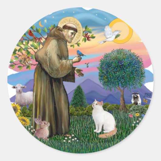 Saint Francis - Türkischer Van Cat Runder Aufkleber (Vorderseite)
