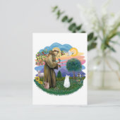 Saint Francis - White Cat (American SH) Postkarte (Stehend Vorderseite)