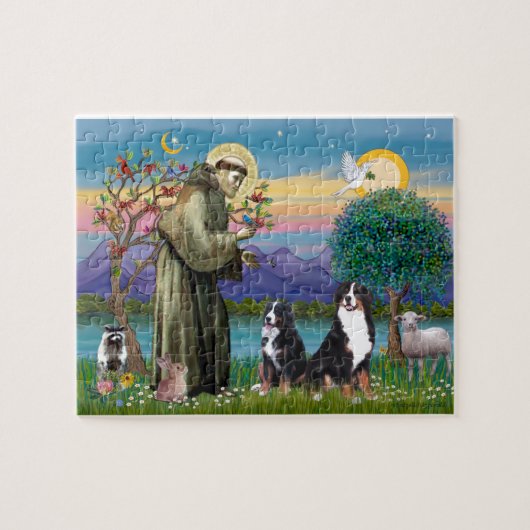 Saint Francis - Zwei Berner Hunde Puzzle (Horizontal)