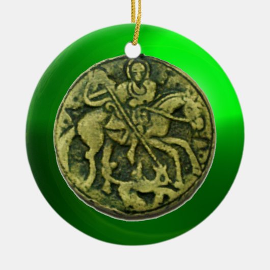 SAINT GEORGE, DRAGON/MADONNA UND KINDERMEDALLION KERAMIKORNAMENT (Vorne)