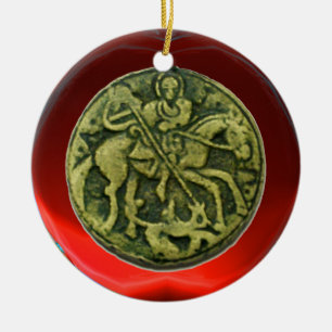 SAINT GEORGE, DRAGON/MADONNA UND KINDERMEDALLION KERAMIKORNAMENT