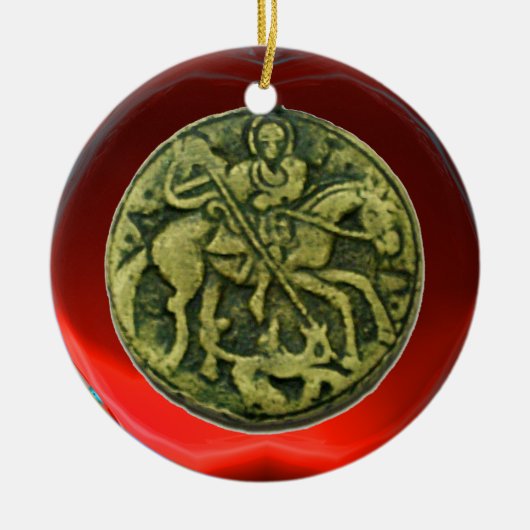 SAINT GEORGE, DRAGON/MADONNA UND KINDERMEDALLION KERAMIKORNAMENT (Vorne)