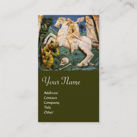 Saint George, Dragon und Princess Monogram grün Visitenkarte (Vorderseite)