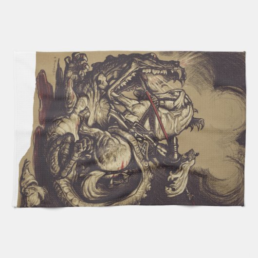 Saint George Killing der Drache Geschirrtuch (Horizontal)