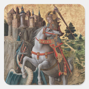 Saint George Slay Dragon Carlo Crivelli Paintin Quadratischer Aufkleber