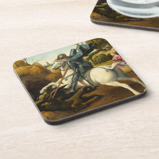 Saint George und der Drache, 1506 von Raphael Getränkeuntersetzer (Linke Seite)