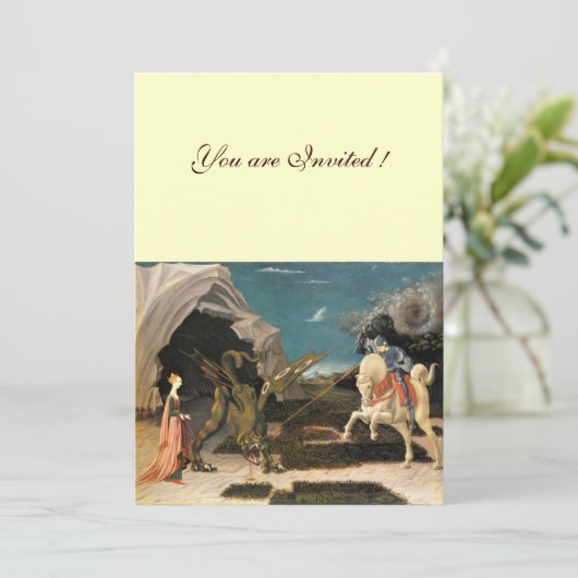 SAINT GEORGE UND THE DRAGON, braun, blau, rot Einladung (Stehend Vorderseite)