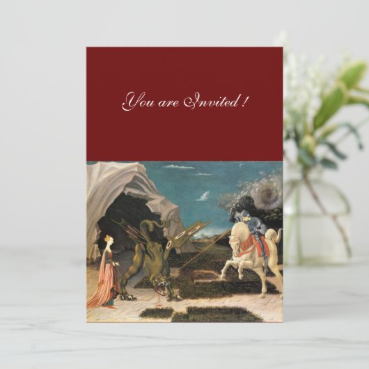 SAINT GEORGE UND THE DRAGON, braun, blau, schwarz Einladung (Stehend Vorderseite)