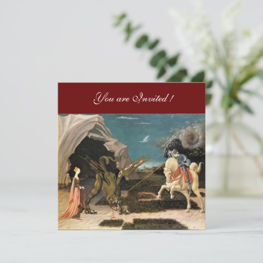 SAINT GEORGE UND THE DRAGON, braun, blau, schwarz Einladung (Stehend Vorderseite)