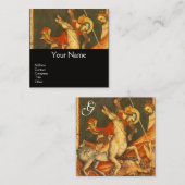 Saint George's Battle, Dragon Monogram Black Quadratische Visitenkarte (Vorne/Hinten)