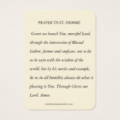 Saint Isidore Bauer Laborer Religious Gebet (Rückseite)