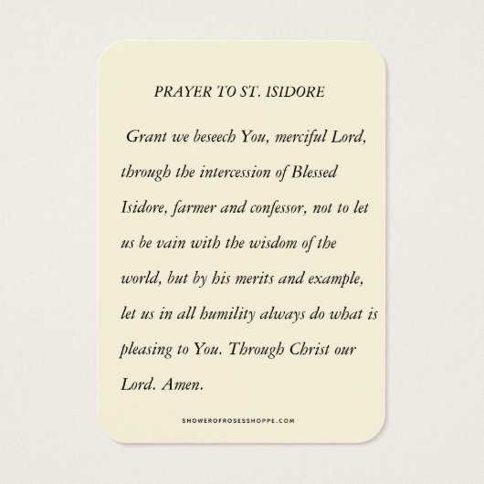 Saint Isidore Bauer Laborer Religious Gebet (Rückseite)