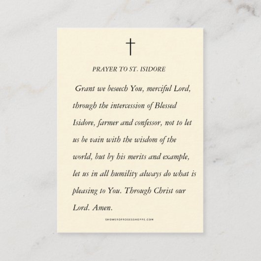 Saint Isidore Bauer Laborer Religious Gebet Platzkarte (Rückseite)