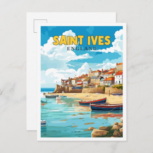 Saint Ives England Vintage Illustration Postkarte (Vorne/Hinten)